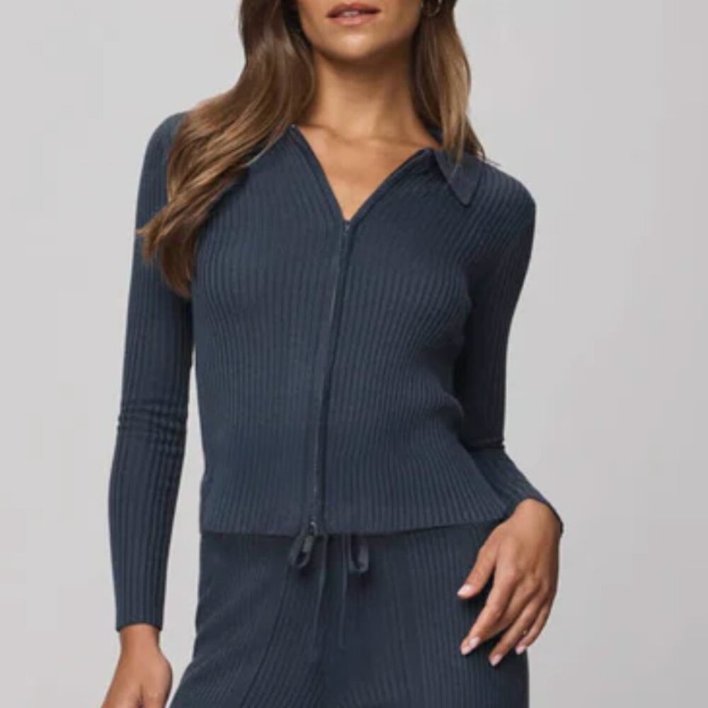 NWT Splendid Georgie Cashblend Two-Way Zip Sweater in Navy
